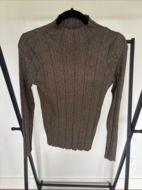 Rails Metallic Taupe Ribbed Mock Neck Sweater